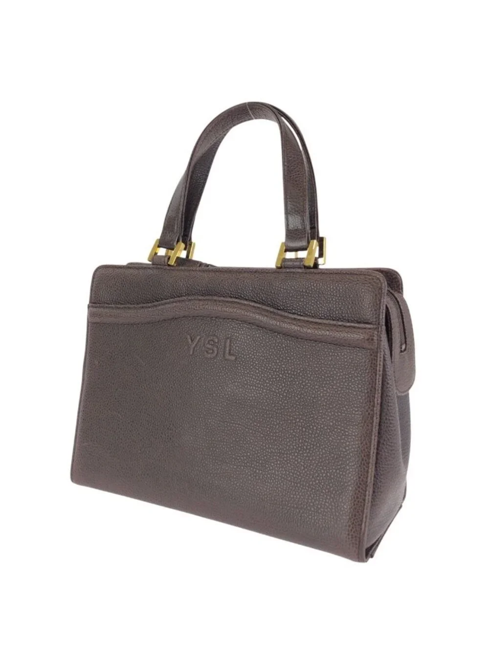 Saint Laurent Vintage YSL Brown Gold Leather Handbag